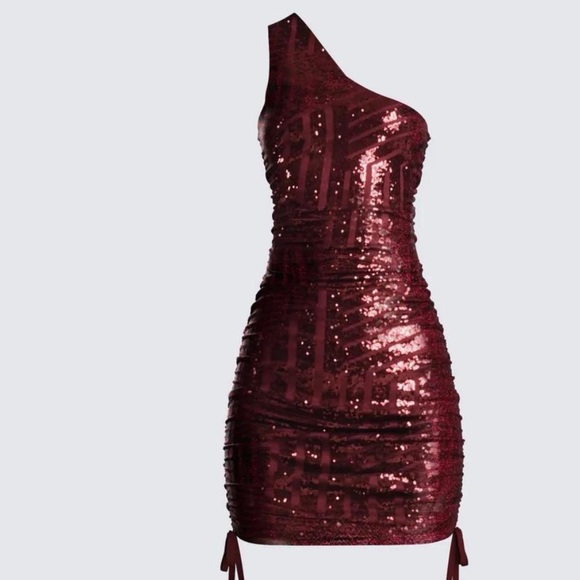 Finesse One-Shoulder Burgundy Sequin Dress - Picture 1 of 3